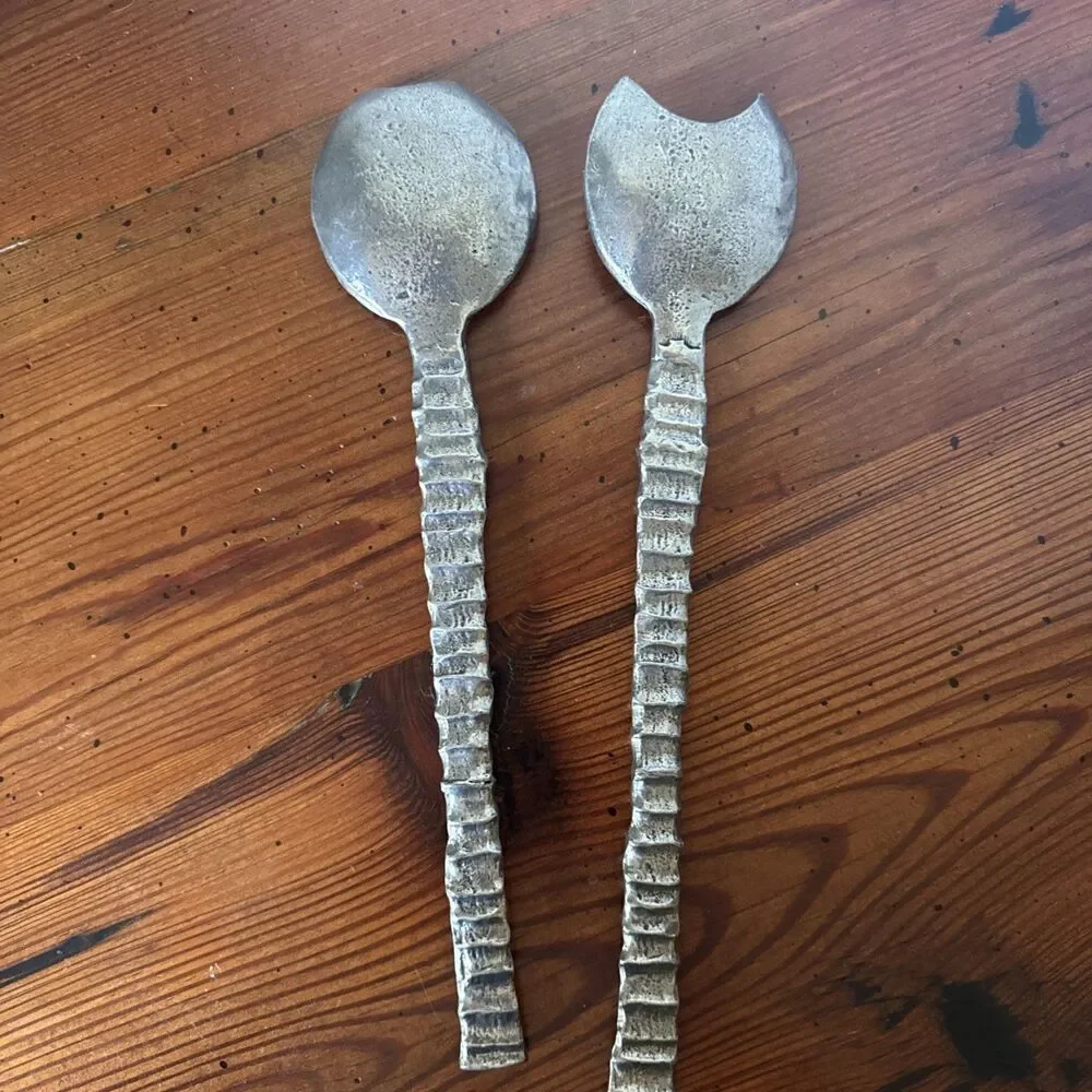 Metal 13” Salad Servers  They Look Handcrafted Aluminum Heavy Solid